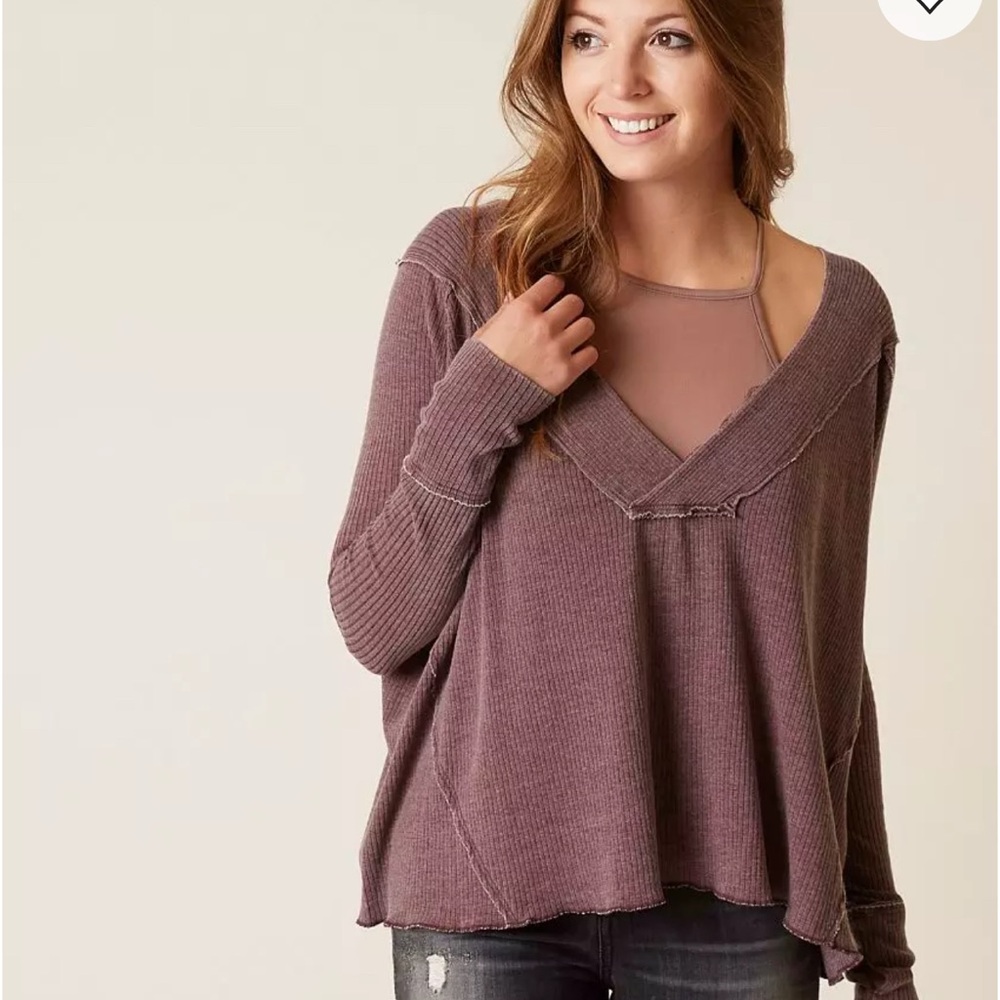 Free People We The Free Plum V-Neck Long Sleeve Thermal Top